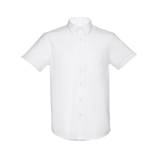THC LONDON WH promotional corporate shirt in white (detail view) with custom logo branding