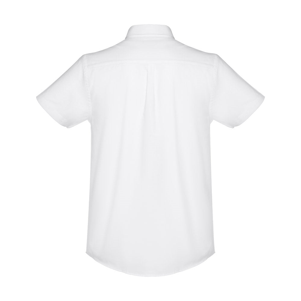 THC LONDON WH promotional corporate shirt in white (detail view) with custom logo branding