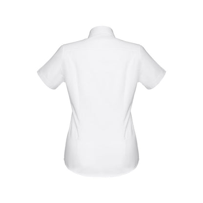 THC LONDON WOMEN WH promotional corporate shirt in white (detail view) with custom logo branding
