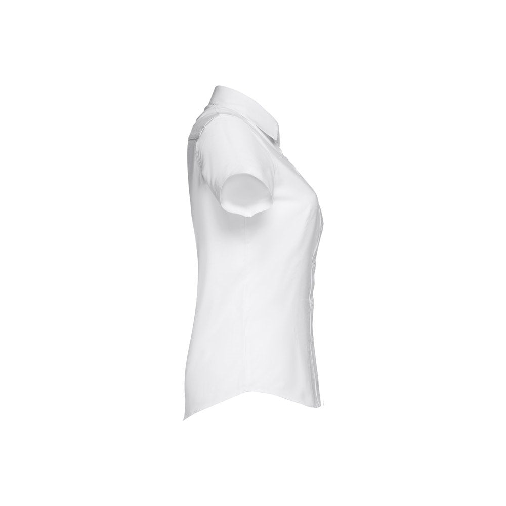 THC LONDON WOMEN WH promotional corporate shirt in white (detail view) with custom logo branding