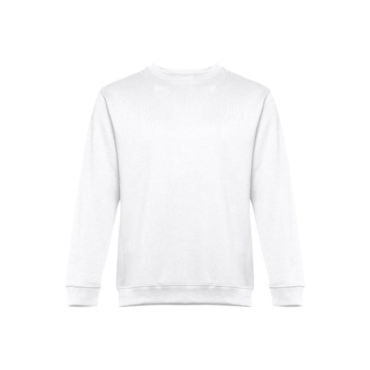 THC DELTA WH promotional sweatshirt in white (detail view) with custom logo branding