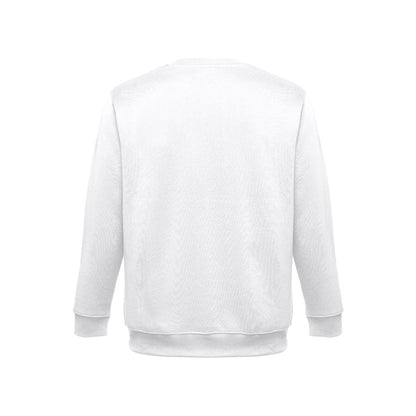 THC DELTA WH promotional sweatshirt in white (detail view) with custom logo branding