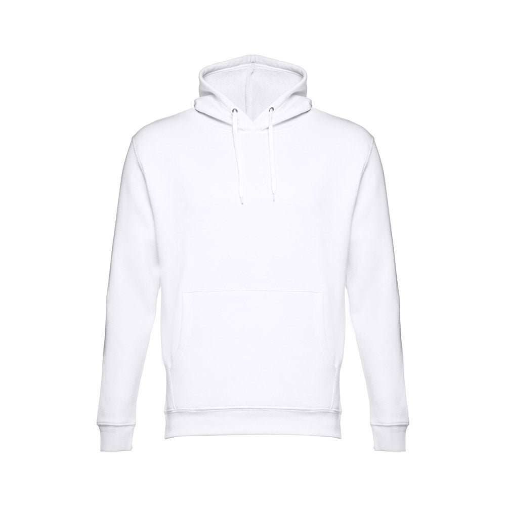 THC PHOENIX WH promotional hoodie in white (detail view) with custom logo branding