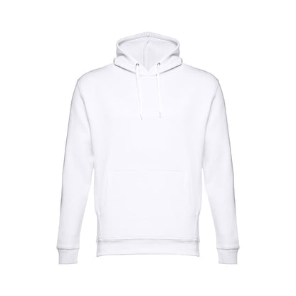 THC PHOENIX WH promotional hoodie in white (detail view) with custom logo branding