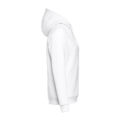 THC PHOENIX WH promotional hoodie in white (detail view) with custom logo branding