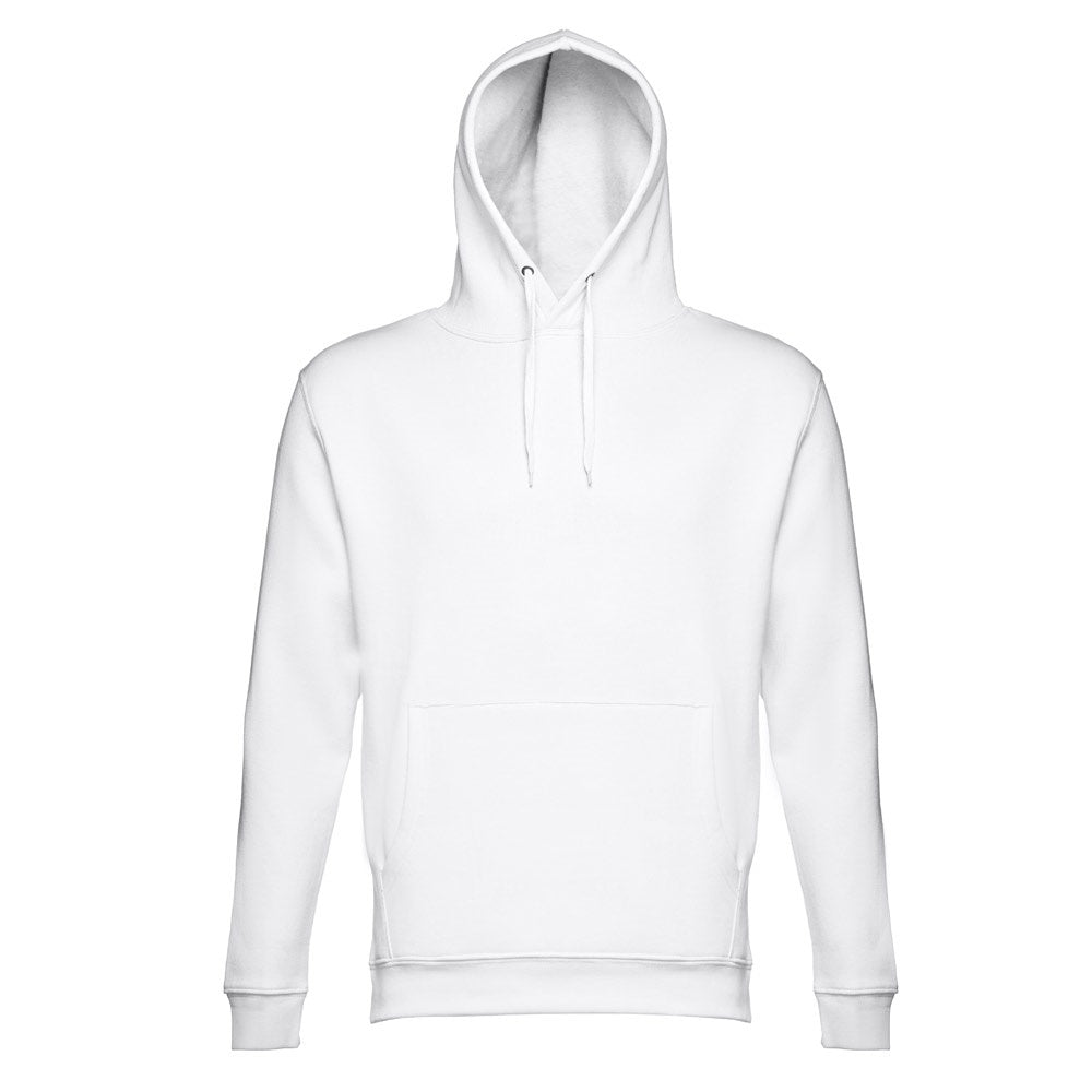 THC PHOENIX WH promotional hoodie in white (detail view) with custom logo branding