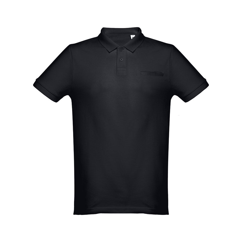 THC DHAKA promotional polo shirt in black with custom logo branding