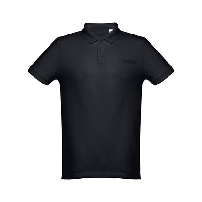 THC DHAKA promotional polo shirt in black with custom logo branding