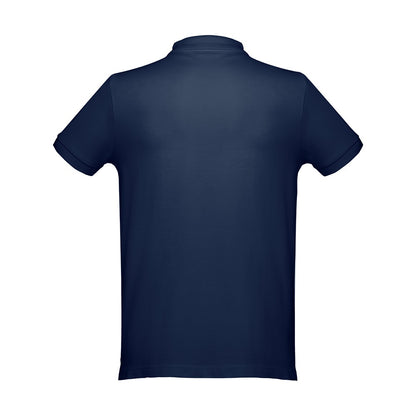 THC DHAKA promotional polo shirt in blue (detail view) with custom logo branding