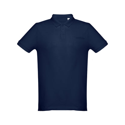 THC DHAKA promotional polo shirt in blue with custom logo branding