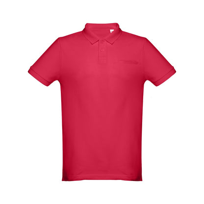 THC DHAKA promotional polo shirt in red with custom logo branding