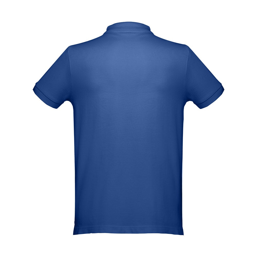 THC DHAKA promotional polo shirt in royal blue (detail view) with custom logo branding