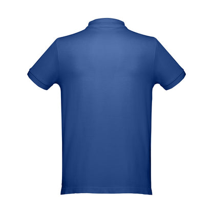 THC DHAKA promotional polo shirt in royal blue (detail view) with custom logo branding