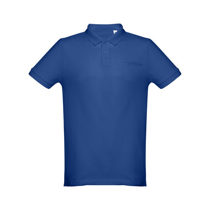 THC DHAKA promotional polo shirt in royal blue with custom logo branding