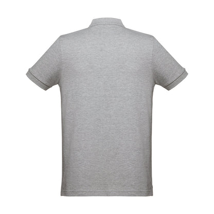 THC DHAKA promotional polo shirt in heather light grey (detail view) with custom logo branding