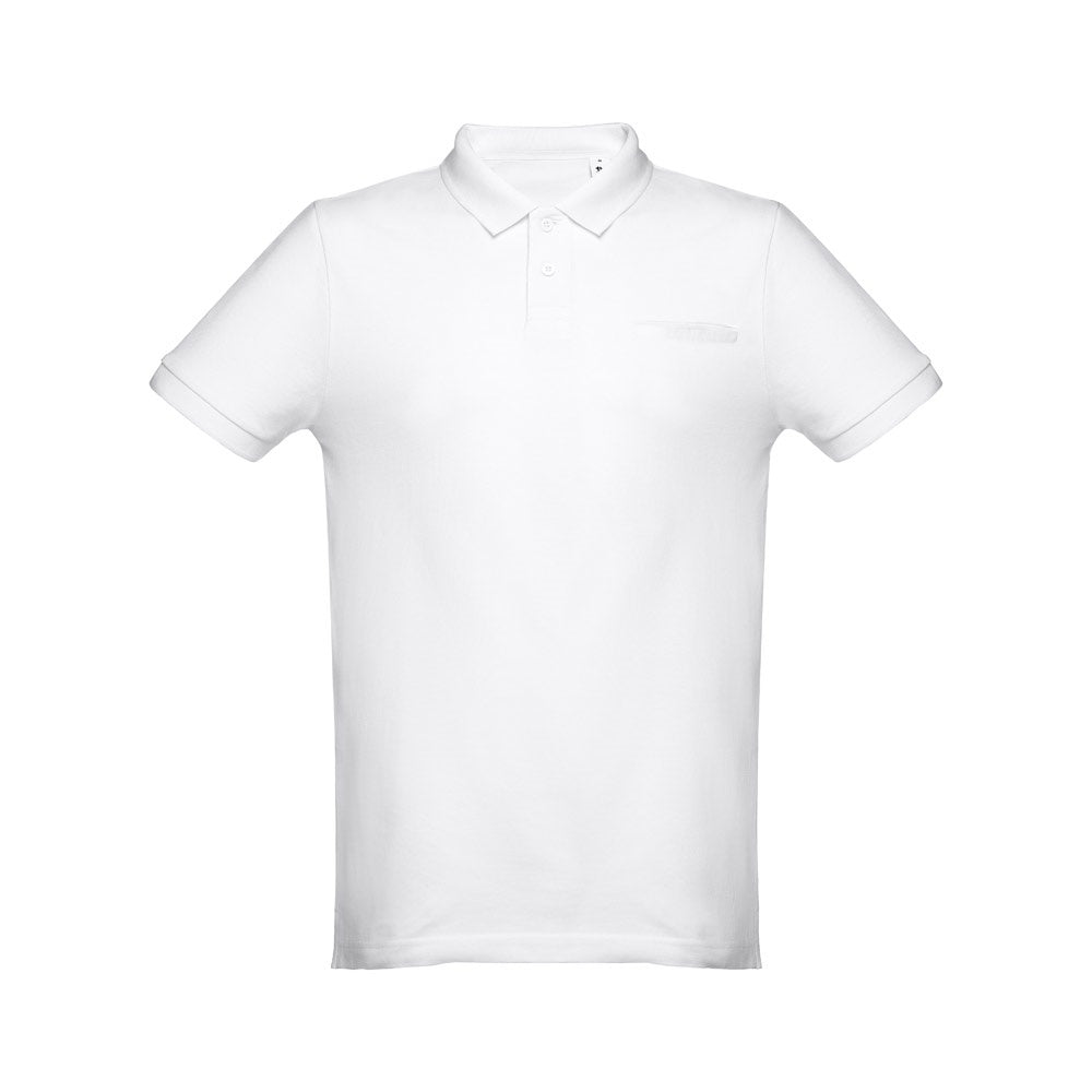 THC DHAKA WH promotional polo shirt in white with custom logo branding