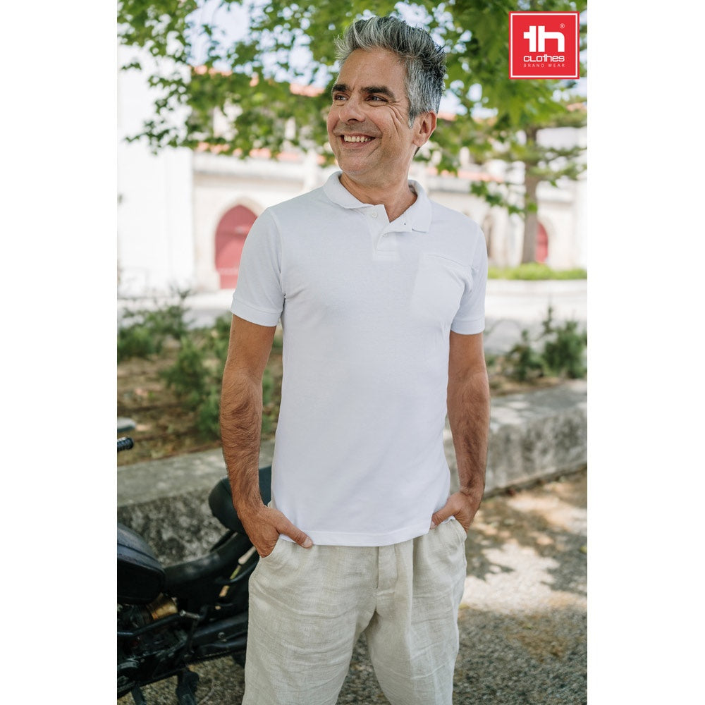 THC DHAKA WH promotional polo shirt (complete set view) with custom logo branding