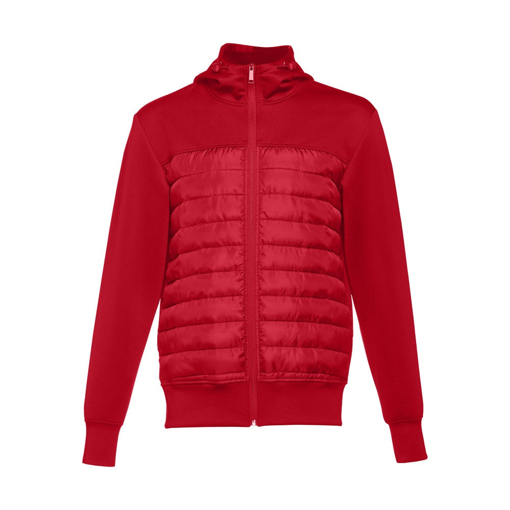 THC SKOPJE promotional jacket in red (detail view) with custom logo branding