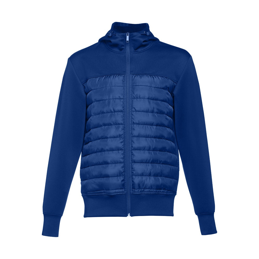 THC SKOPJE promotional jacket in royal blue (detail view) with custom logo branding