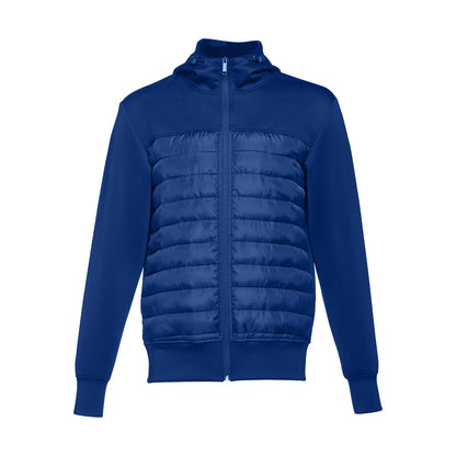 THC SKOPJE promotional jacket in royal blue (detail view) with custom logo branding
