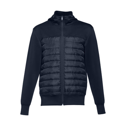 THC SKOPJE promotional jacket in navy blue (detail view) with custom logo branding