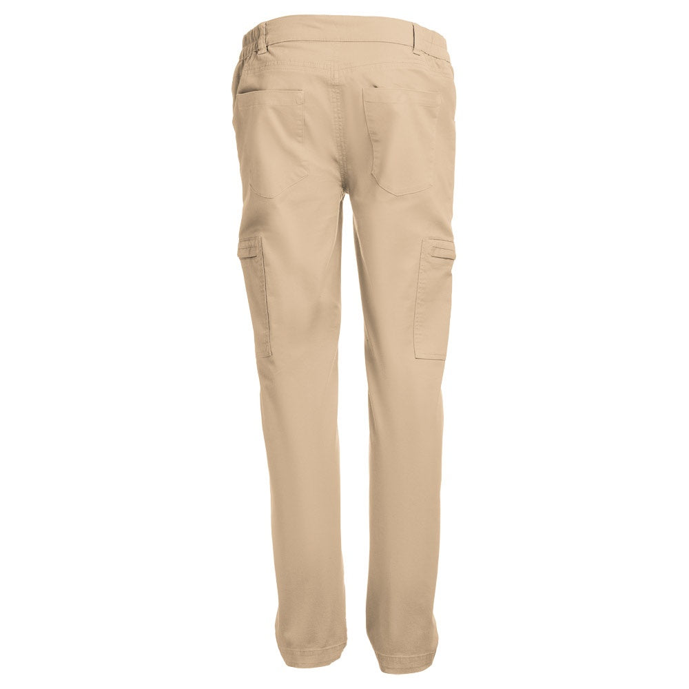THC TALLINN promotional workwear garment in light brown (detail view) with custom logo branding