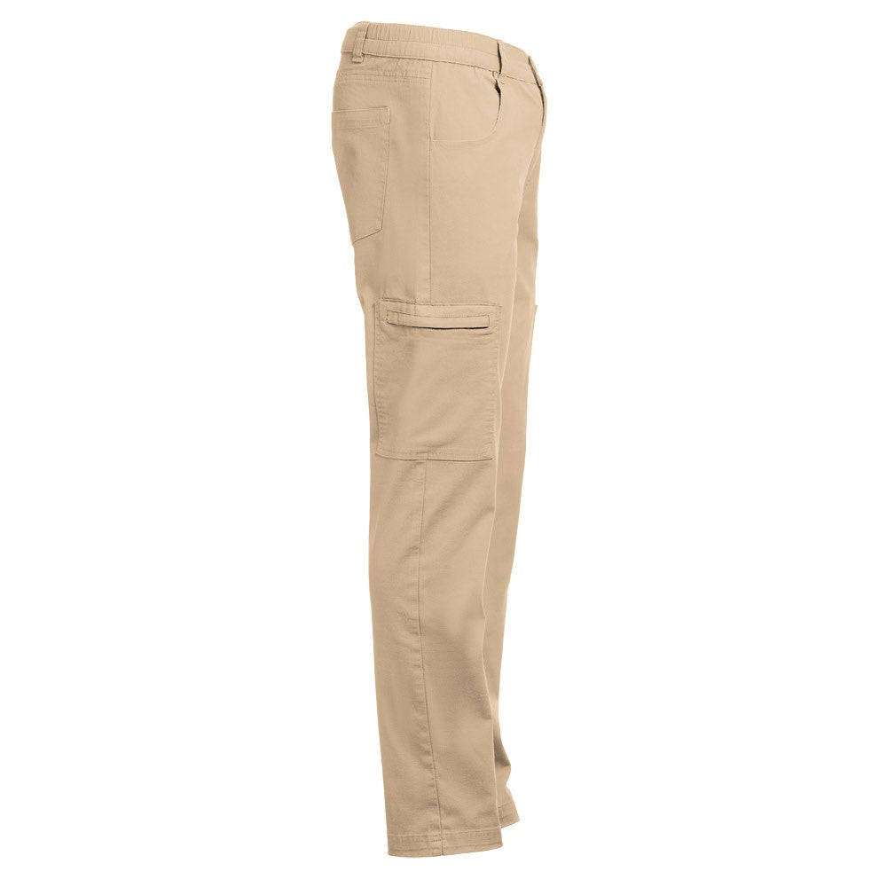 THC TALLINN promotional workwear garment in light brown (detail view) with custom logo branding