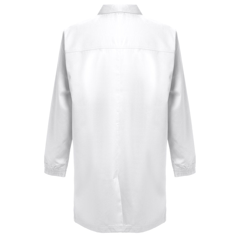 THC MINSK WH promotional workwear garment in white (detail view) with custom logo branding