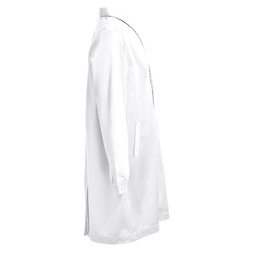 THC MINSK WH promotional workwear garment in white (detail view) with custom logo branding