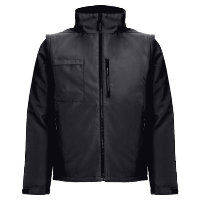 THC ASTANA promotional jacket in black (detail view) with custom logo branding