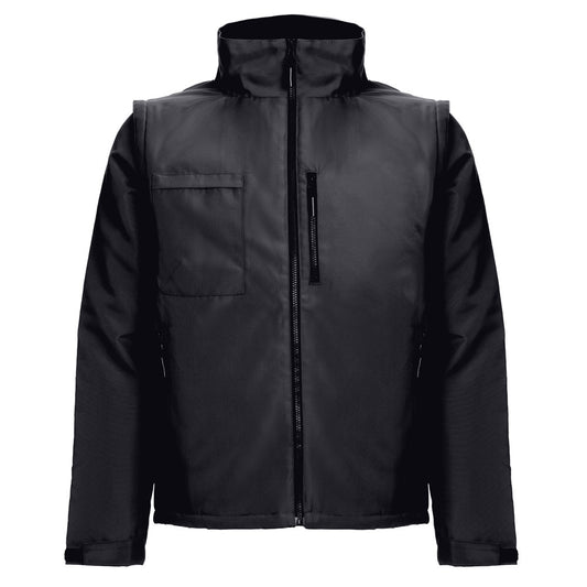 THC ASTANA promotional jacket in black (detail view) with custom logo branding
