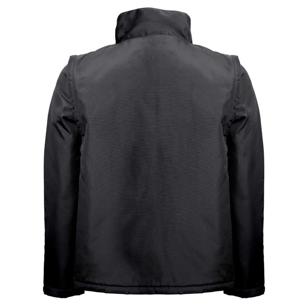 THC ASTANA promotional jacket in black (detail view) with custom logo branding