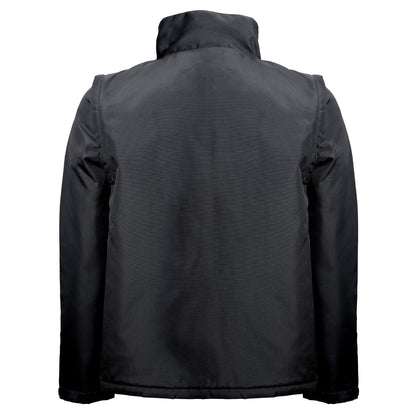 THC ASTANA promotional jacket in black (detail view) with custom logo branding