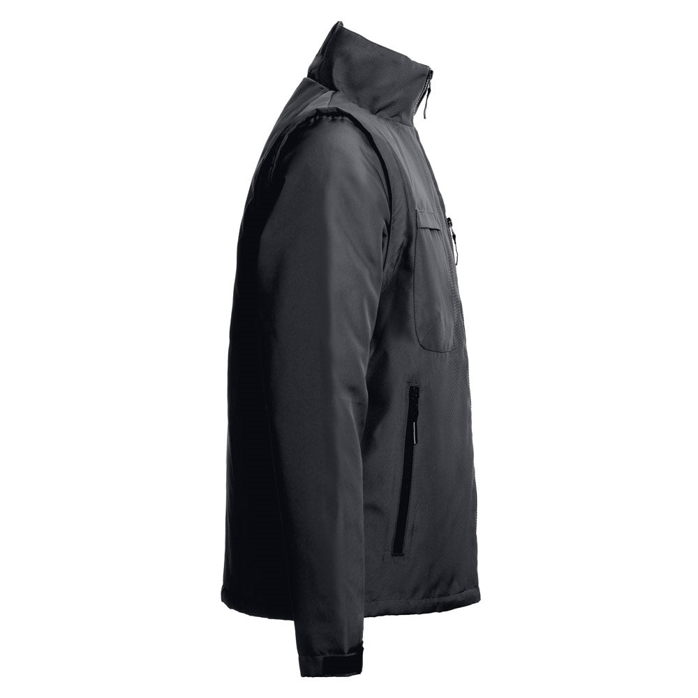 THC ASTANA promotional jacket in black (detail view) with custom logo branding