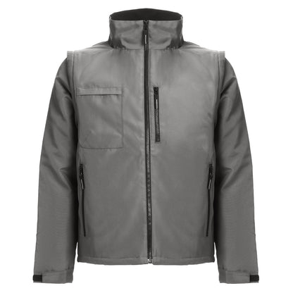 THC ASTANA promotional jacket in grey (detail view) with custom logo branding