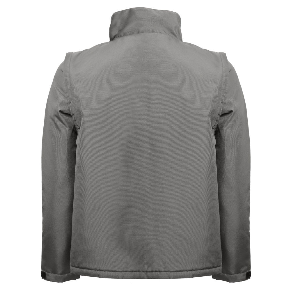 THC ASTANA promotional jacket in grey (detail view) with custom logo branding