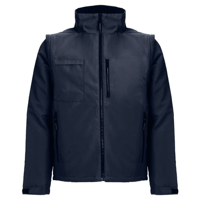 THC ASTANA promotional jacket in navy blue (detail view) with custom logo branding