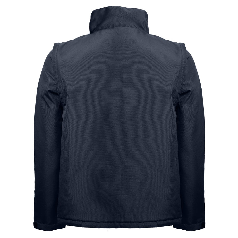 THC ASTANA promotional jacket in navy blue (detail view) with custom logo branding