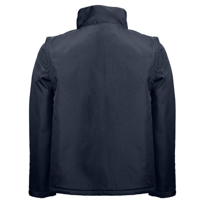 THC ASTANA promotional jacket in navy blue (detail view) with custom logo branding