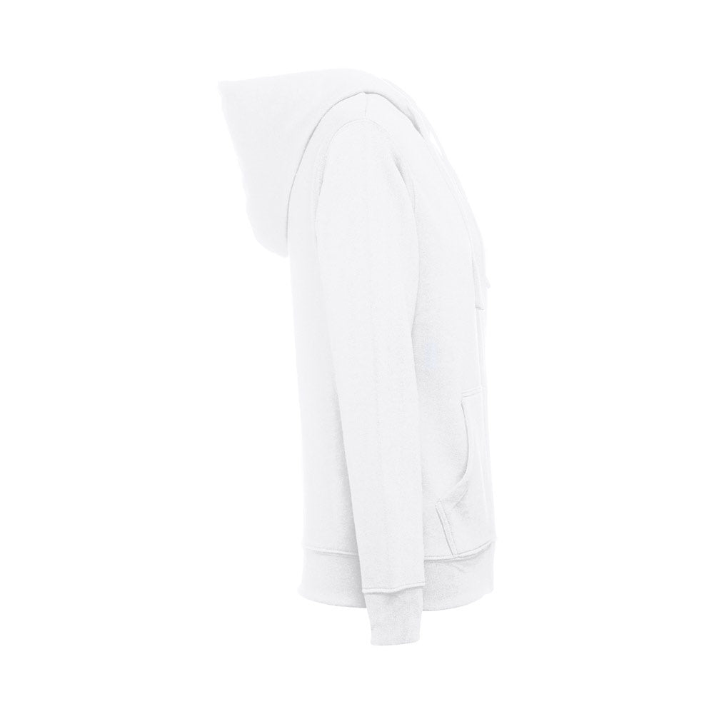 THC AMSTERDAM WOMEN WH promotional hoodie in white (detail view) with custom logo branding
