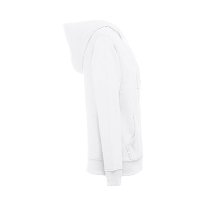 THC AMSTERDAM WOMEN WH promotional hoodie in white (detail view) with custom logo branding