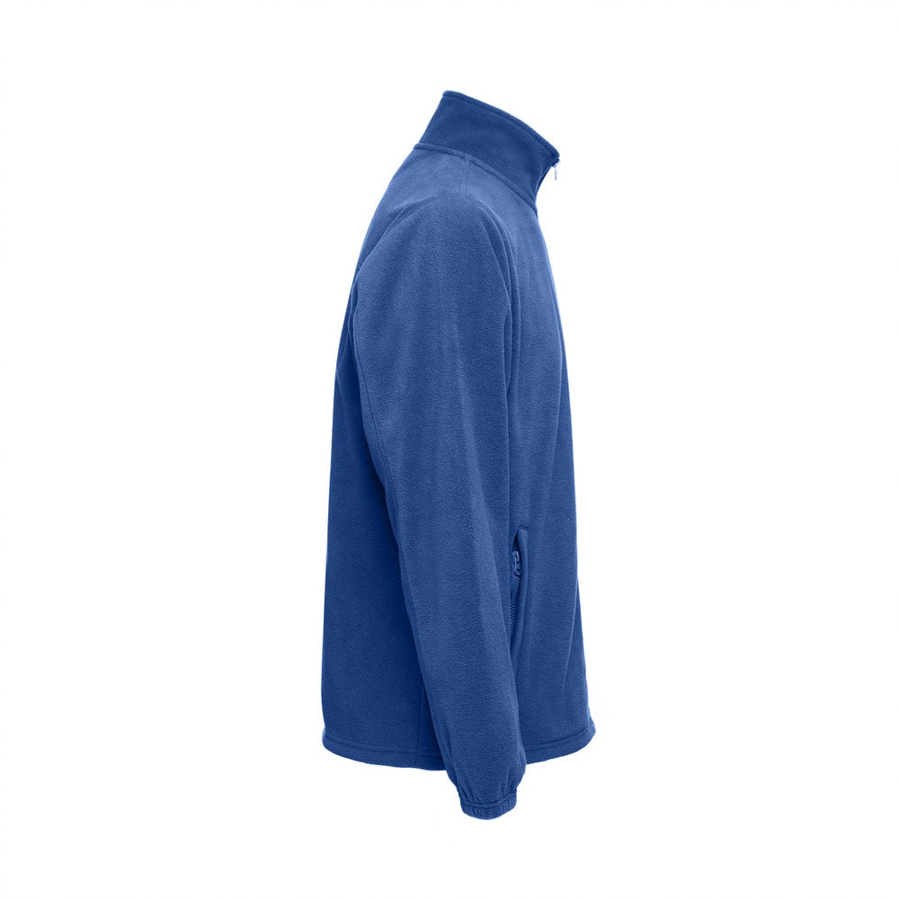 THC GAMA promotional jacket in royal blue (detail view) with custom logo branding