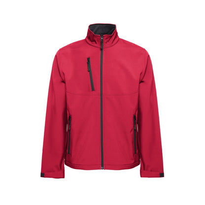 THC EANES promotional jacket in red (detail view) with custom logo branding