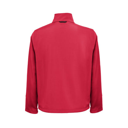 THC EANES promotional jacket in red (detail view) with custom logo branding
