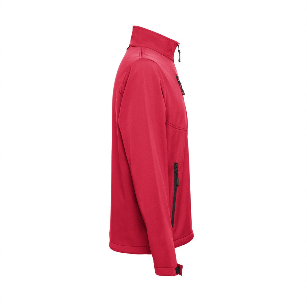 THC EANES promotional jacket in red (detail view) with custom logo branding