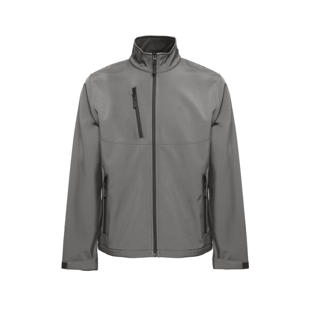 THC EANES promotional jacket in grey (detail view) with custom logo branding