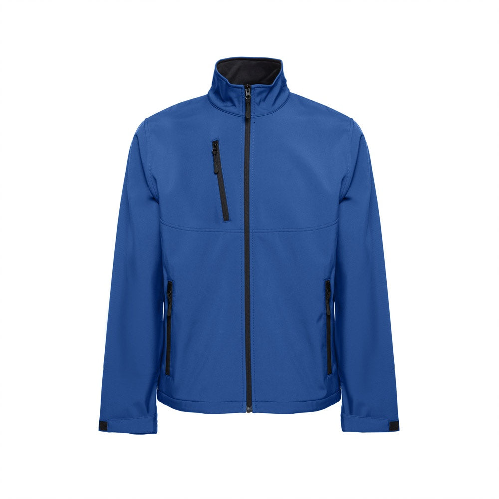 THC EANES promotional jacket in royal blue (detail view) with custom logo branding