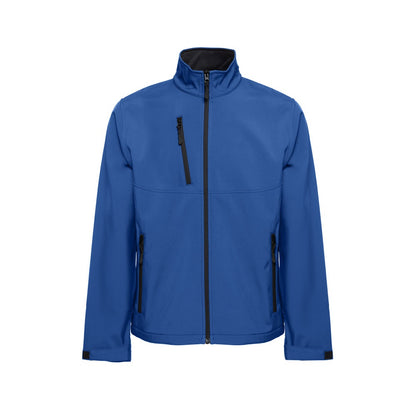 THC EANES promotional jacket in royal blue (detail view) with custom logo branding