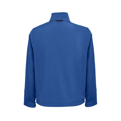 THC EANES promotional jacket in royal blue (detail view) with custom logo branding