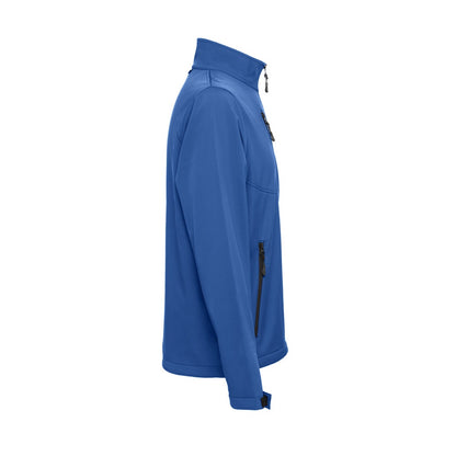 THC EANES promotional jacket in royal blue (detail view) with custom logo branding